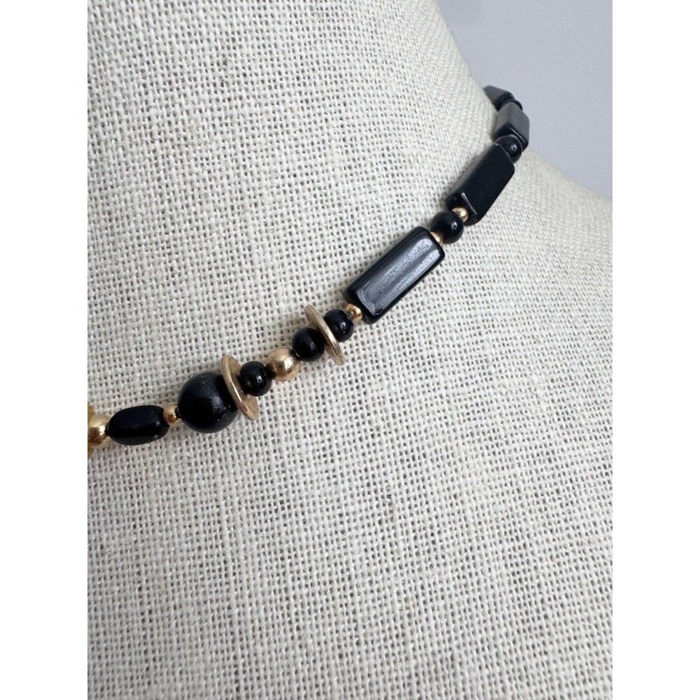 Vintage Black And Gold French Jet Glass Collar Necklace 14” - Picture 4 of 6
